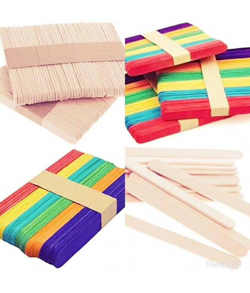     			ECLET Wooden Ice Cream Popsicle Sticks, Multicolour, Pack of 200