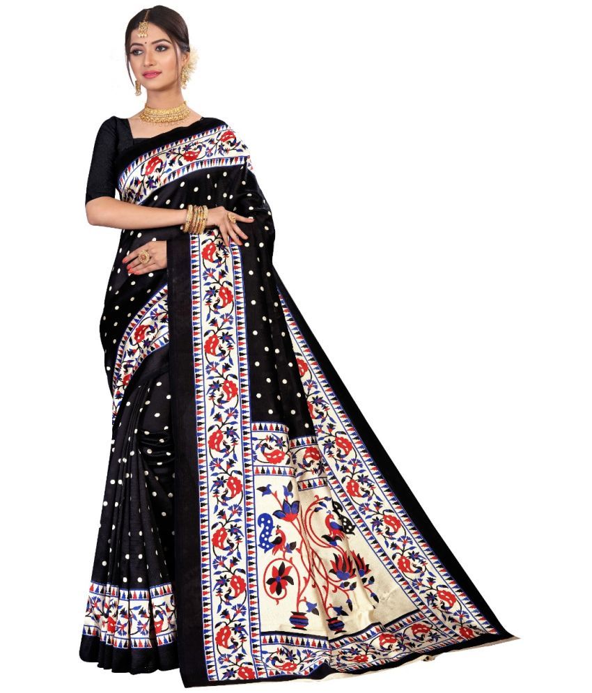     			Kanooda Prints Art Silk Printed Saree With Blouse Piece - Black ( Pack of 1 )