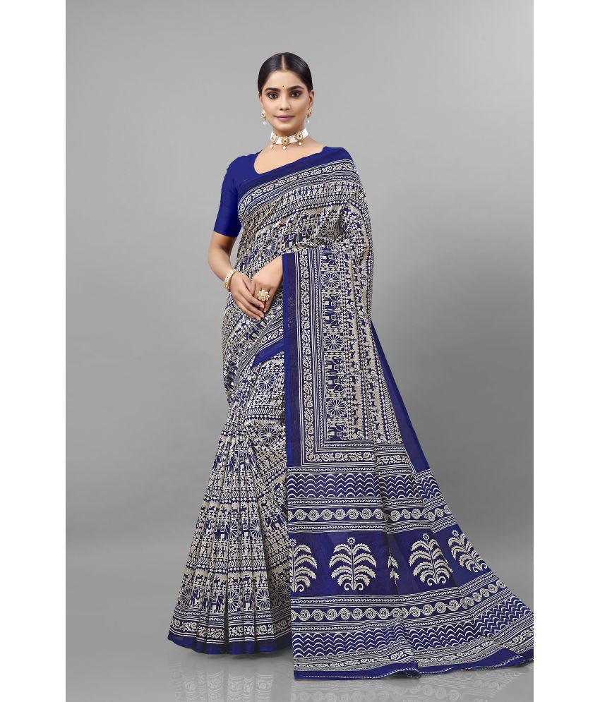     			Kanooda Prints Art Silk Printed Saree With Blouse Piece - Blue ( Pack of 1 )