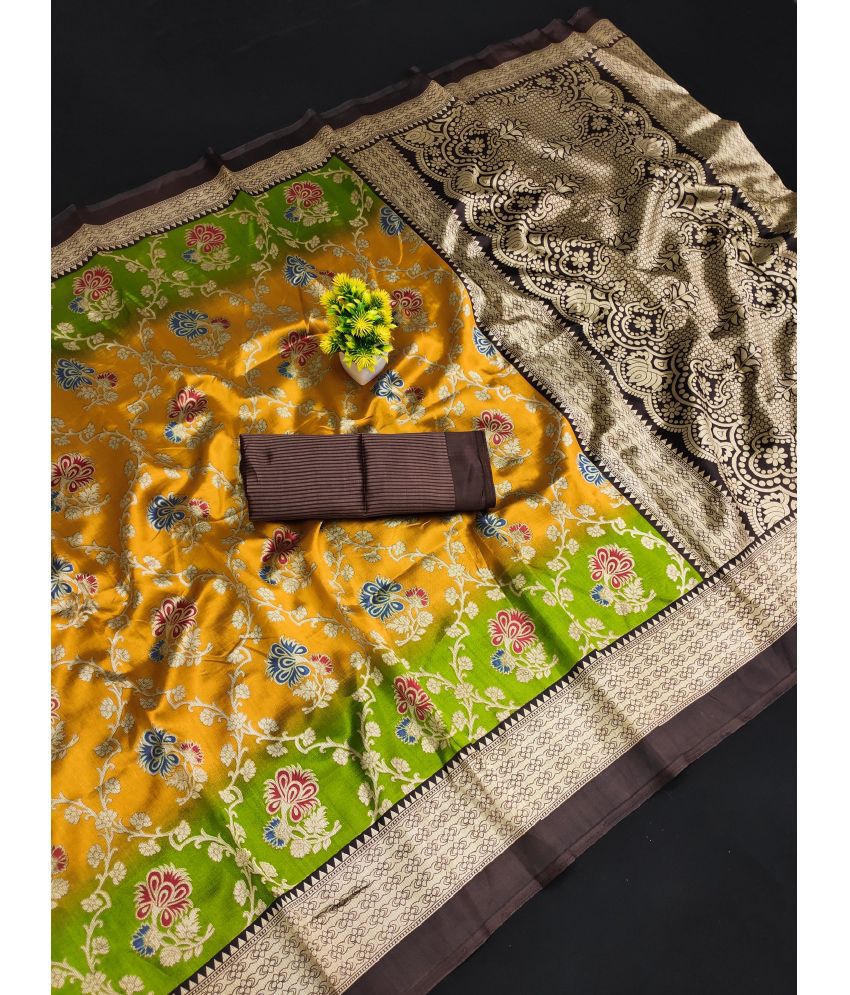     			Kanooda Prints Art Silk Printed Saree With Blouse Piece - Yellow ( Pack of 1 )