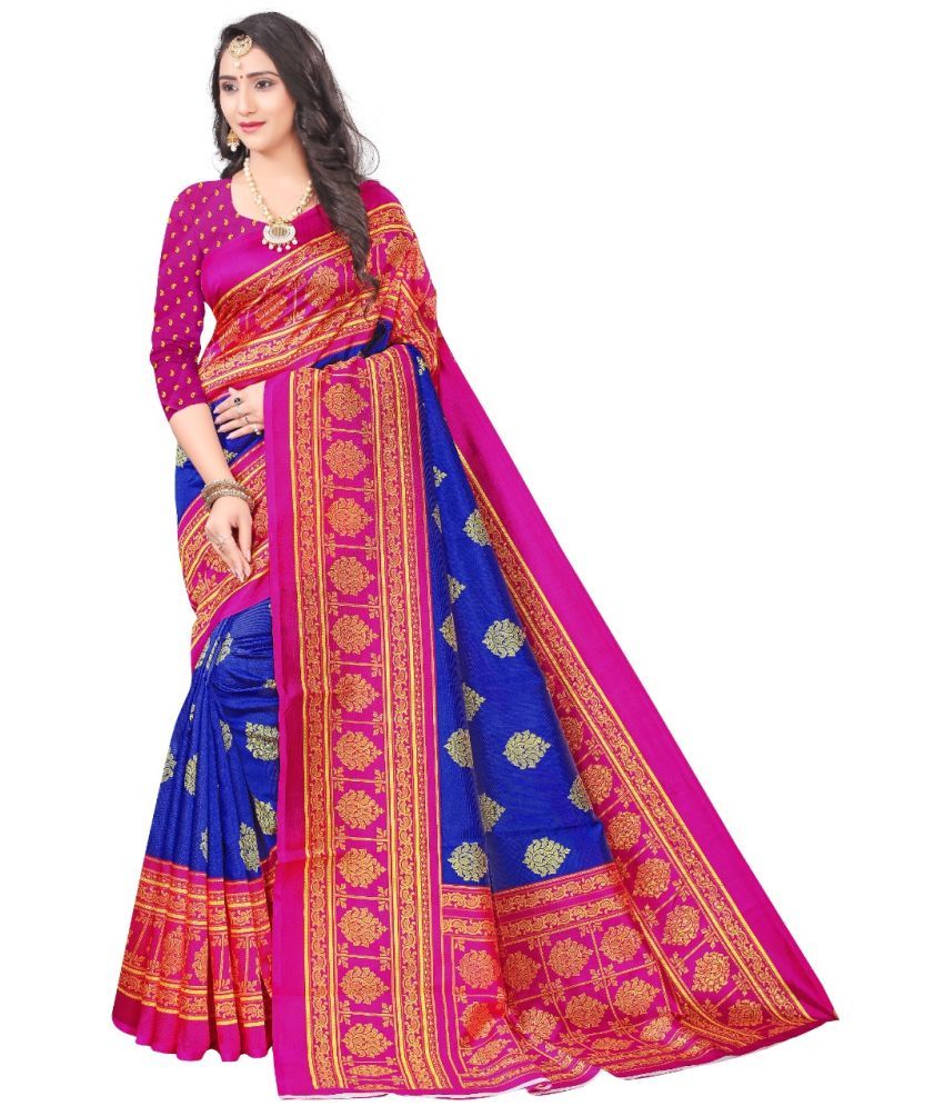     			Kanooda Prints Art Silk Printed Saree With Blouse Piece - Pink ( Pack of 1 )