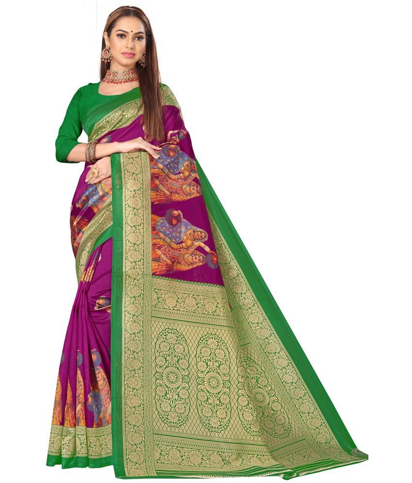     			Kanooda Prints Art Silk Printed Saree With Blouse Piece - Wine ( Pack of 1 )