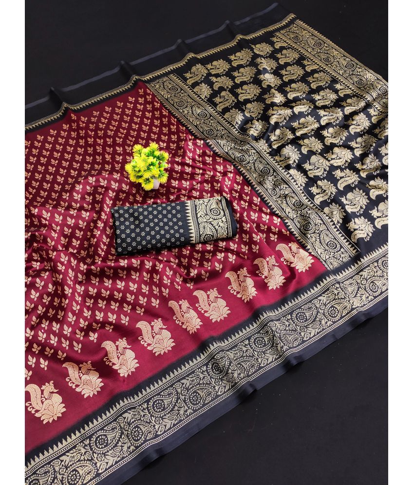     			Kanooda Prints Art Silk Printed Saree With Blouse Piece - Maroon ( Pack of 1 )