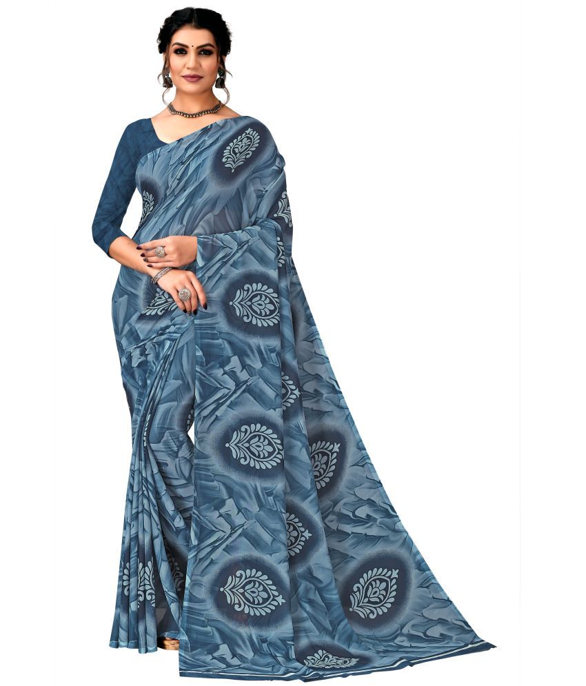     			Kanooda Prints Georgette Printed Saree With Blouse Piece - Grey ( Pack of 1 )