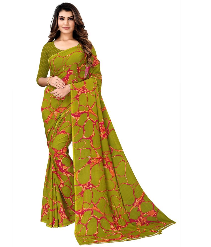     			Kanooda Prints Georgette Printed Saree With Blouse Piece - Green ( Pack of 1 )