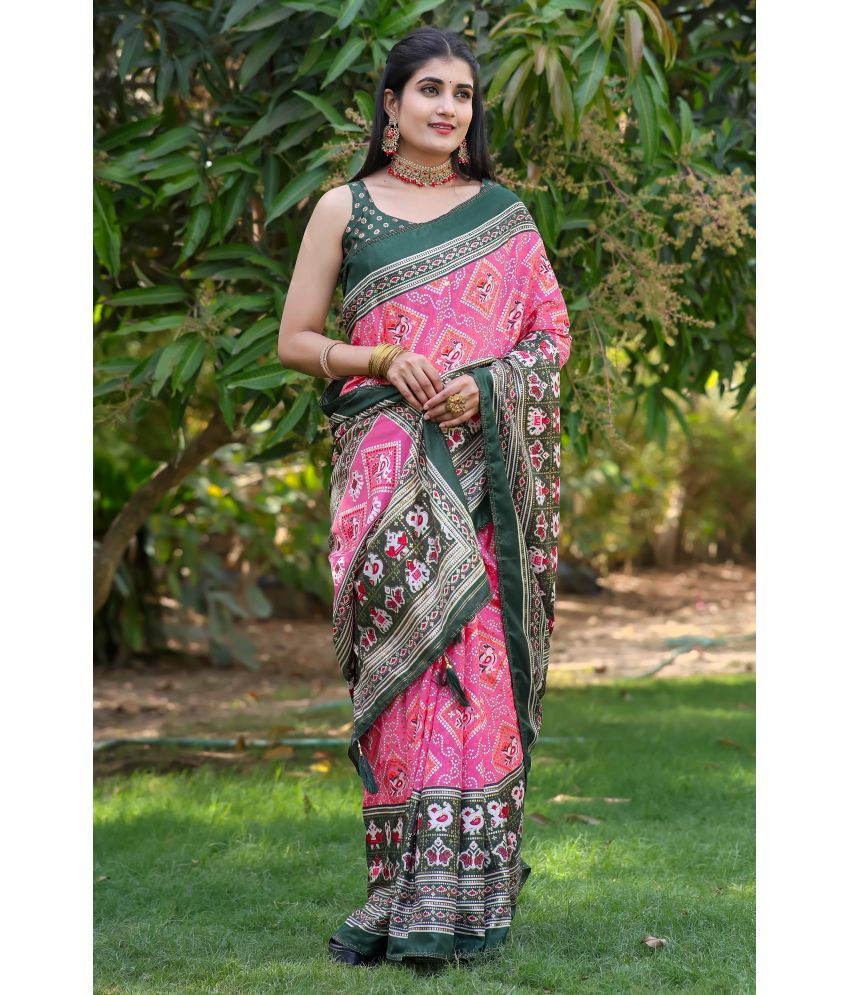     			Kanooda Prints Silk Printed Saree With Blouse Piece - Pink ( Pack of 1 )