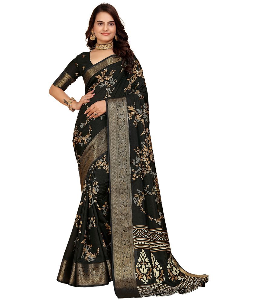     			Kanooda Prints Silk Printed Saree With Blouse Piece - Black ( Pack of 1 )