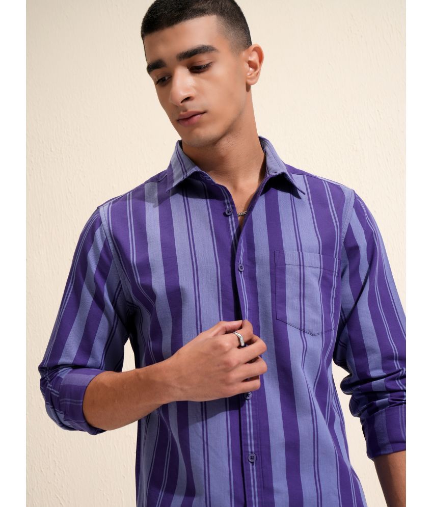     			Ketch Cotton Blend Slim Fit Striped Full Sleeves Men's Casual Shirt - Purple ( Pack of 1 )