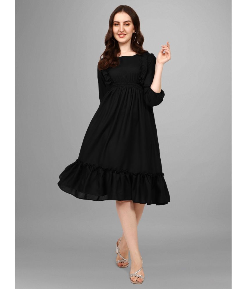     			Krunal Raiyani Polyester Solid Midi Women's Fit & Flare Dress - Black ( Pack of 1 )