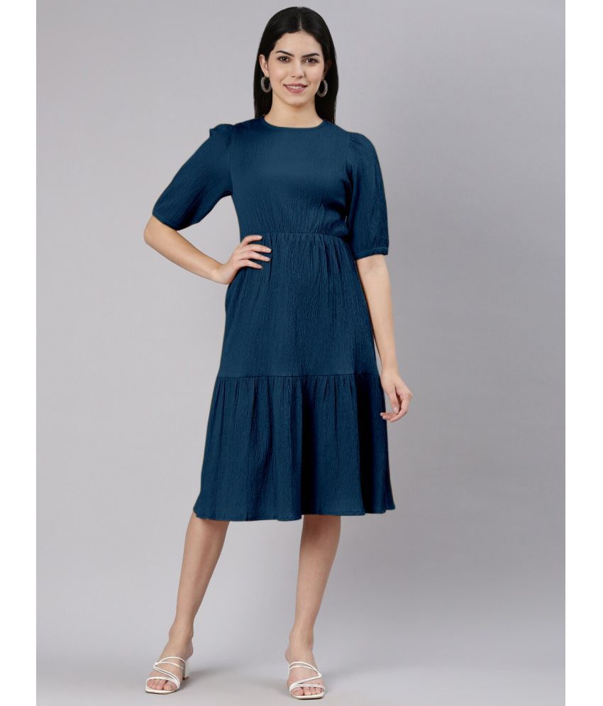     			Krunal Raiyani Polyester Solid Midi Women's Fit & Flare Dress - Blue ( Pack of 1 )