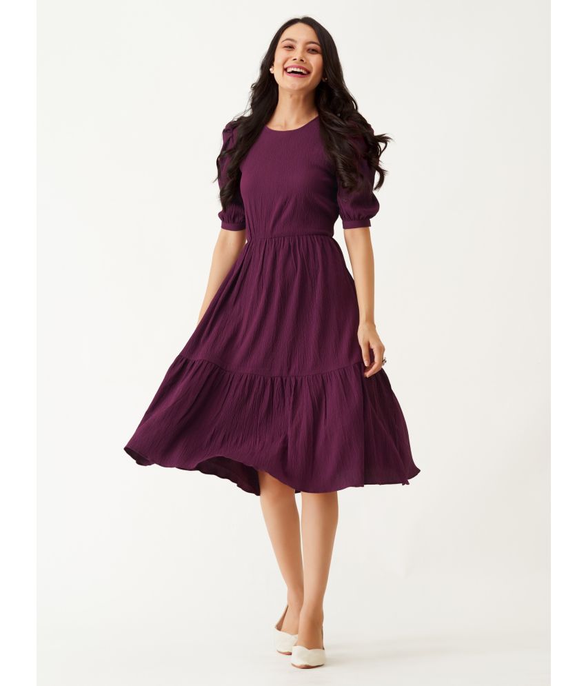     			Krunal Raiyani Polyester Solid Midi Women's Fit & Flare Dress - Purple ( Pack of 1 )