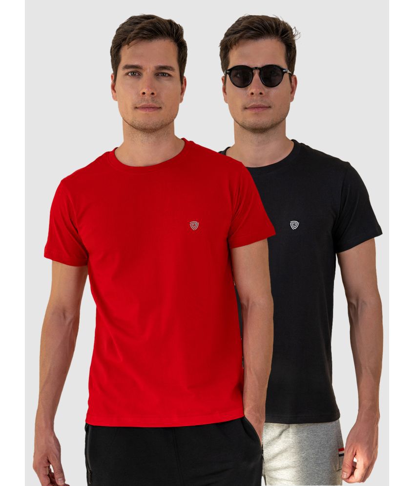     			Lux Cozi Cotton Regular Fit Solid Half Sleeves Men's T-Shirt - Red ( Pack of 2 )