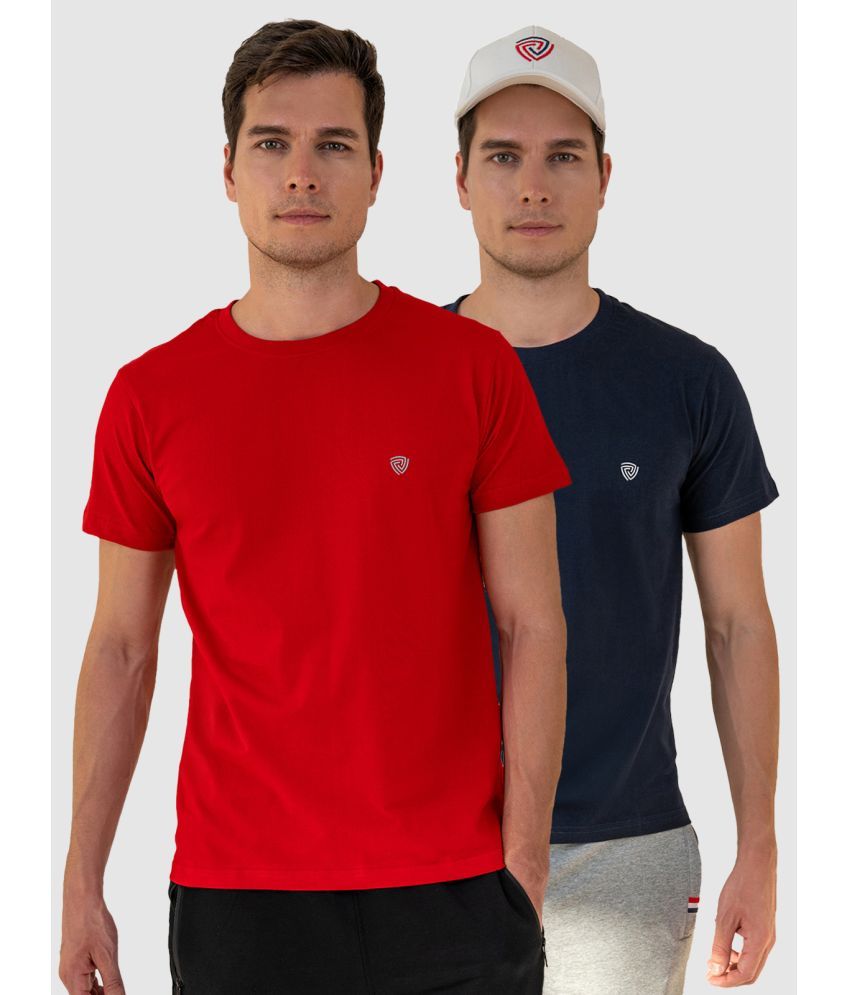     			Lux Cozi Cotton Regular Fit Solid Half Sleeves Men's T-Shirt - Red ( Pack of 2 )