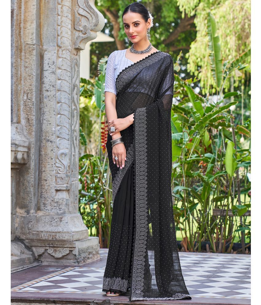     			Samah Georgette Embellished Saree With Blouse Piece - Black ( Pack of 1 )