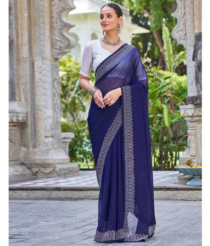     			Samah Georgette Embellished Saree With Blouse Piece - Navy Blue ( Pack of 1 )