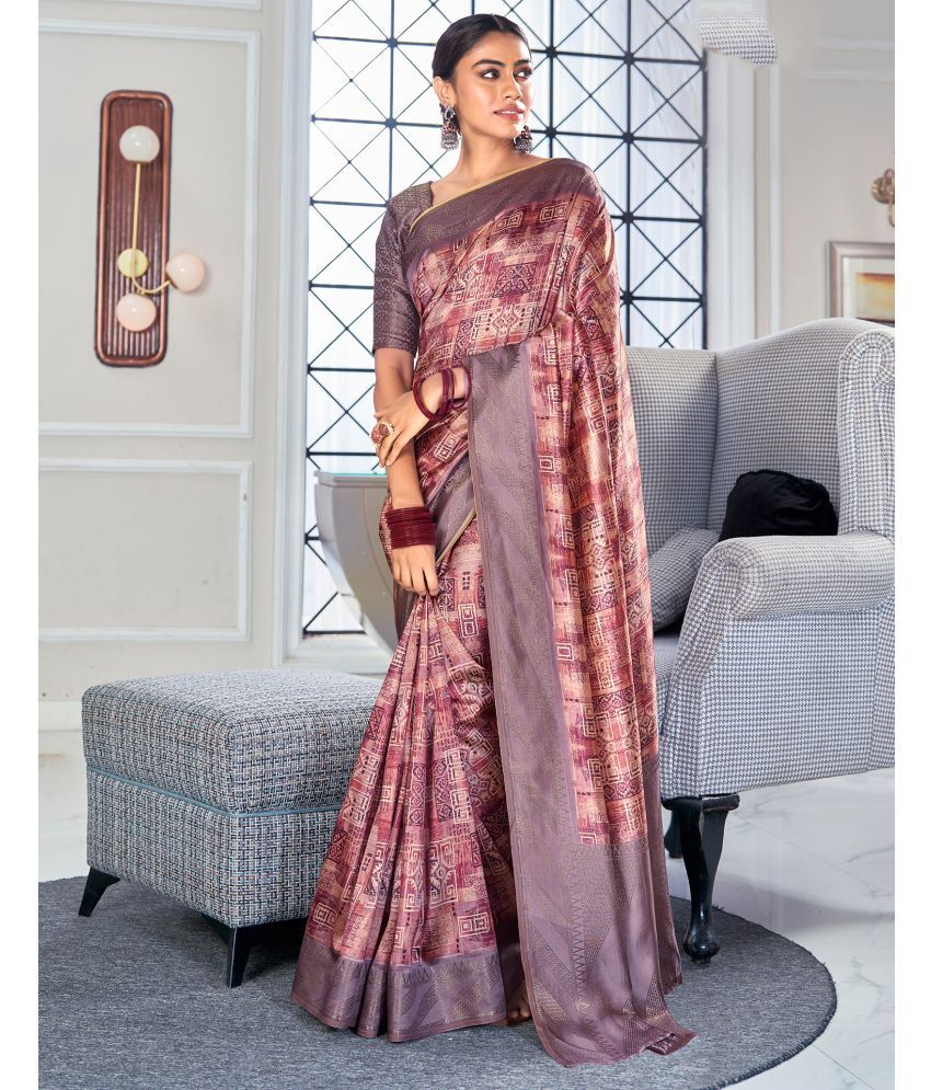     			Samah Silk Blend Printed Saree With Blouse Piece - Mauve ( Pack of 1 )