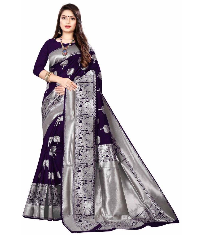     			Trijal Fab Jacquard Self Design Saree With Blouse Piece - Purple ( Pack of 1 )