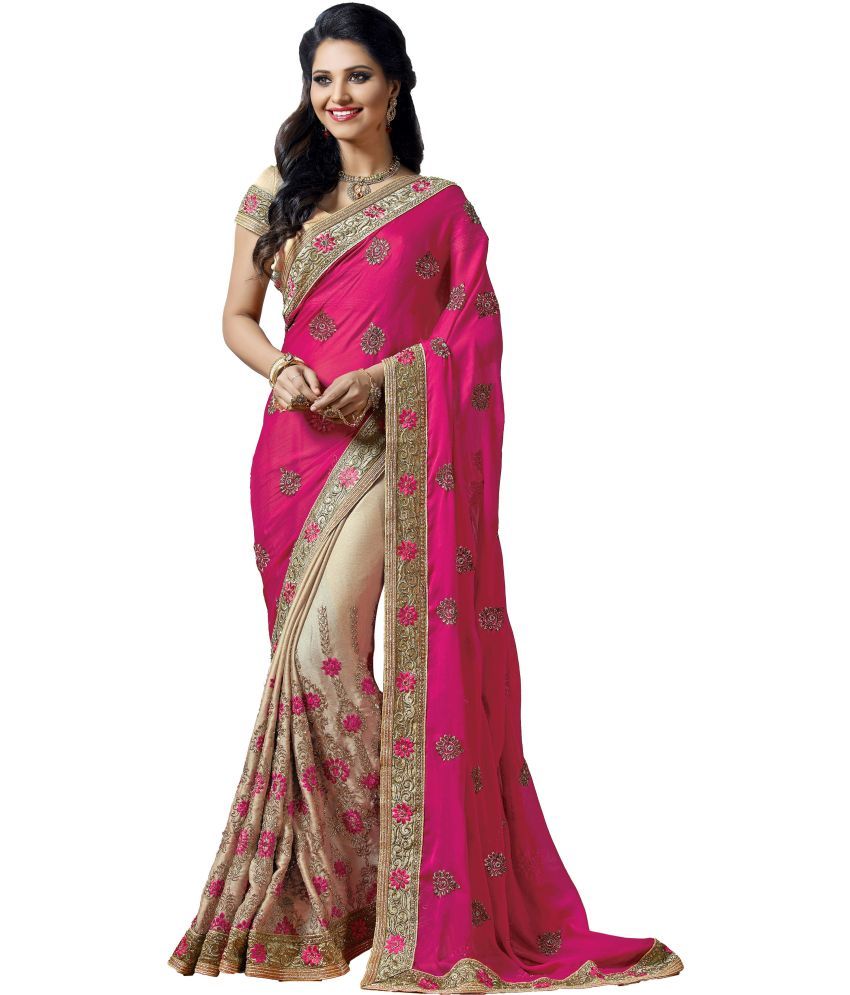     			Trijal Fab Silk Blend Embroidered Saree With Blouse Piece - Pink ( Pack of 1 )