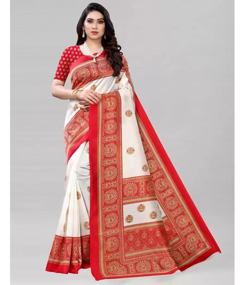     			Vkaran Cotton Silk Applique Saree Without Blouse Piece - White ( Pack of 1 )