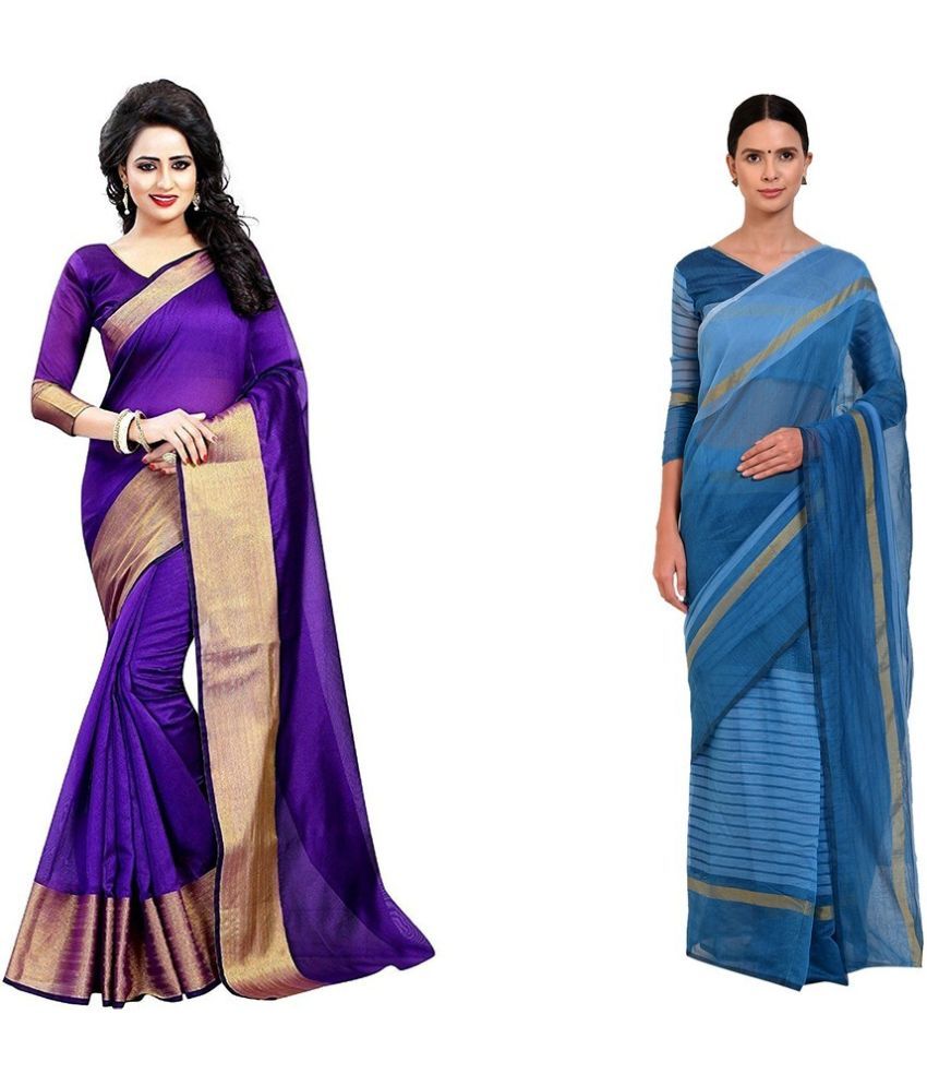     			Vkaran Cotton Silk Applique Saree Without Blouse Piece - Purple ( Pack of 1 )