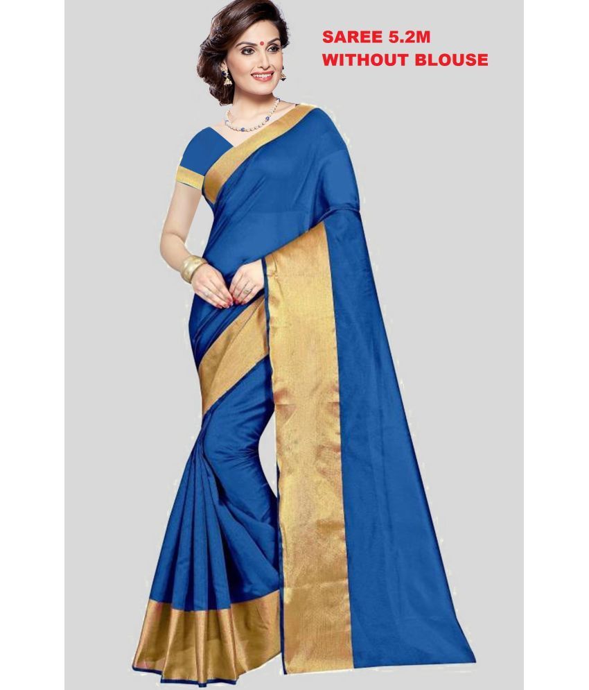     			Vkaran Cotton Silk Applique Saree Without Blouse Piece - Blue ( Pack of 1 )