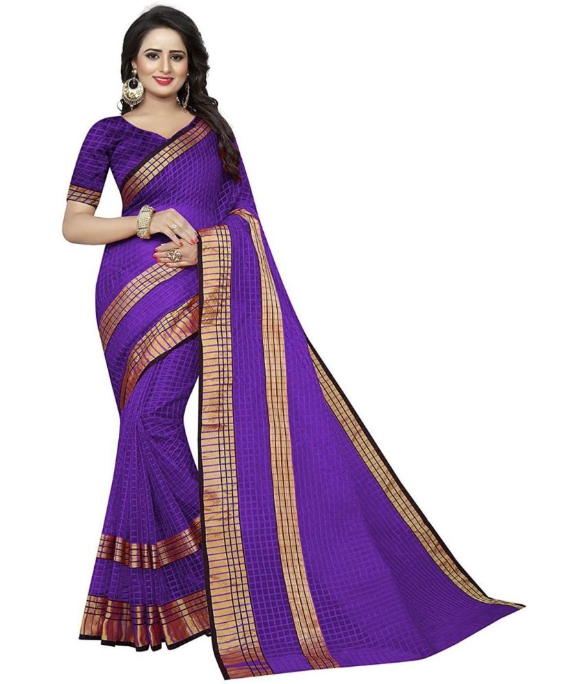     			Vkaran Cotton Silk Applique Saree Without Blouse Piece - Purple ( Pack of 1 )