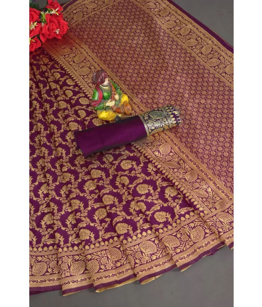     			Vkaran Cotton Silk Applique Saree Without Blouse Piece - Purple ( Pack of 1 )