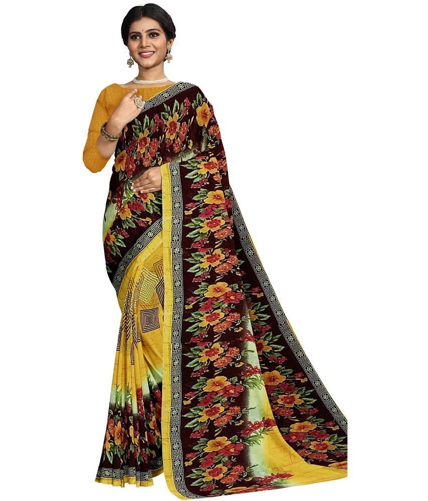     			Vkaran Cotton Silk Applique Saree Without Blouse Piece - Mustard ( Pack of 1 )