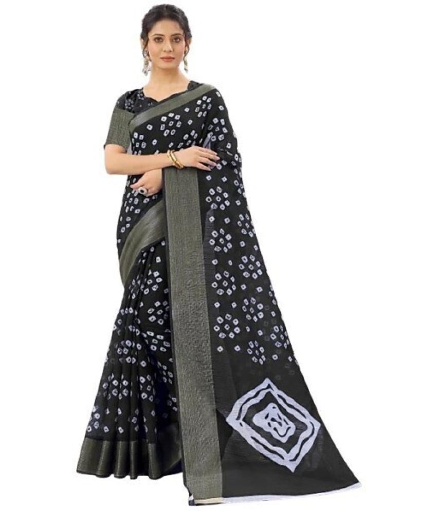     			Vkaran Cotton Silk Applique Saree Without Blouse Piece - Black ( Pack of 1 )