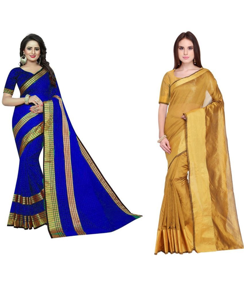     			Vkaran Cotton Silk Applique Saree Without Blouse Piece - Yellow ( Pack of 1 )