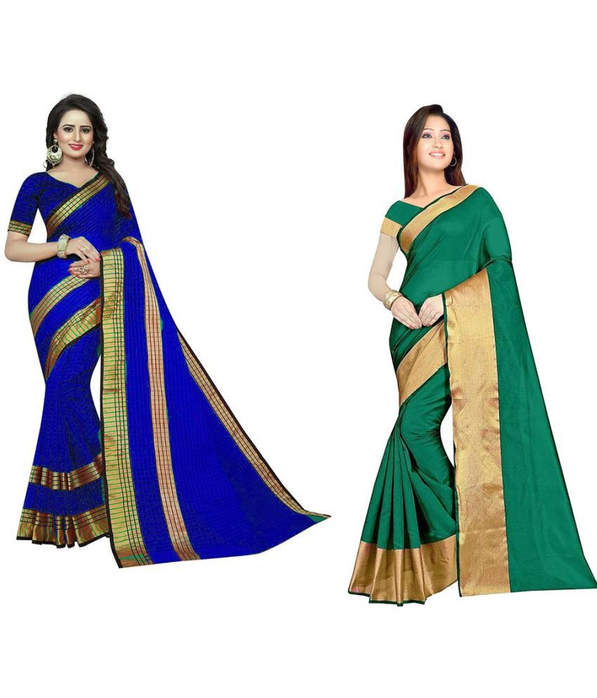     			Vkaran Cotton Silk Applique Saree Without Blouse Piece - Rama ( Pack of 1 )