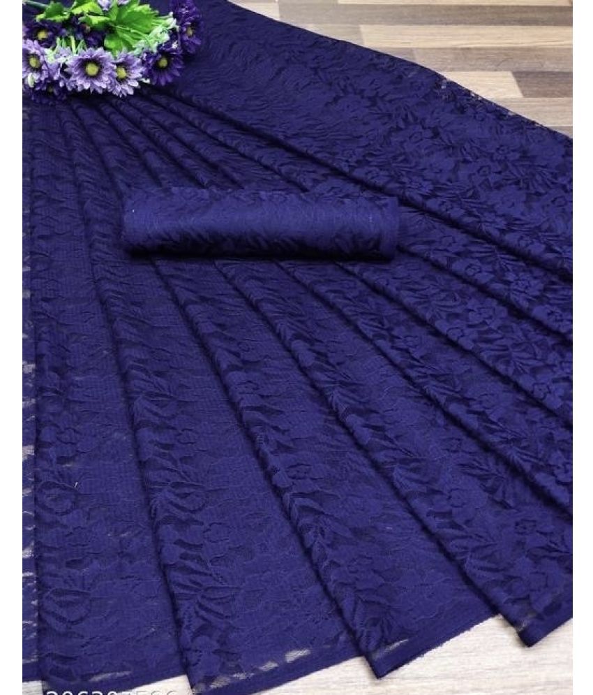     			Vkaran Cotton Silk Applique Saree Without Blouse Piece - Navy Blue ( Pack of 1 )