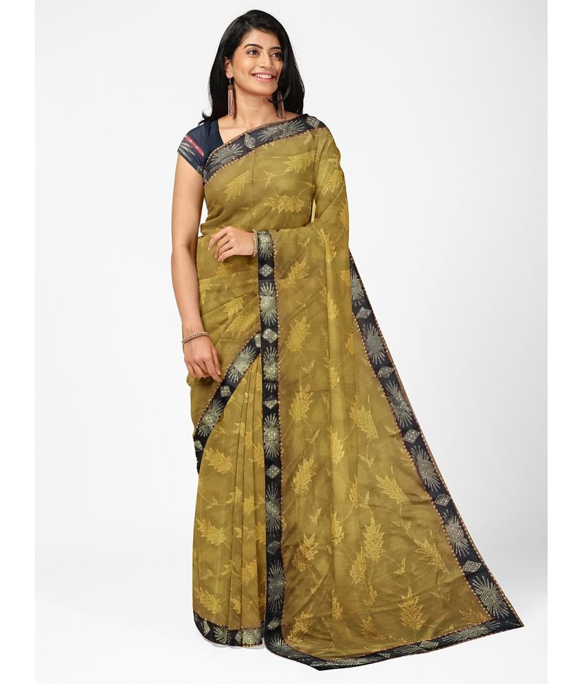     			Vkaran Cotton Silk Applique Saree Without Blouse Piece - Brown ( Pack of 1 )