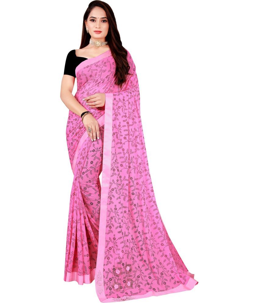     			Vkaran Cotton Silk Applique Saree Without Blouse Piece - Pink ( Pack of 1 )