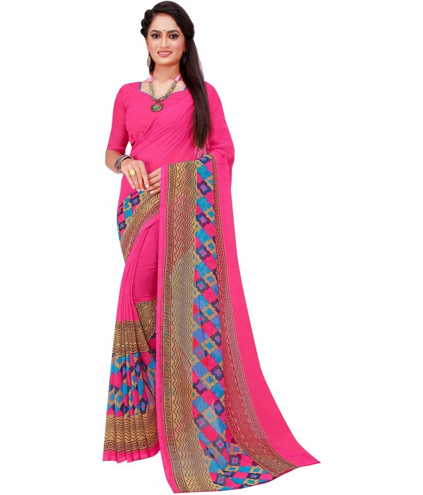     			Vkaran Cotton Silk Applique Saree Without Blouse Piece - Pink ( Pack of 1 )