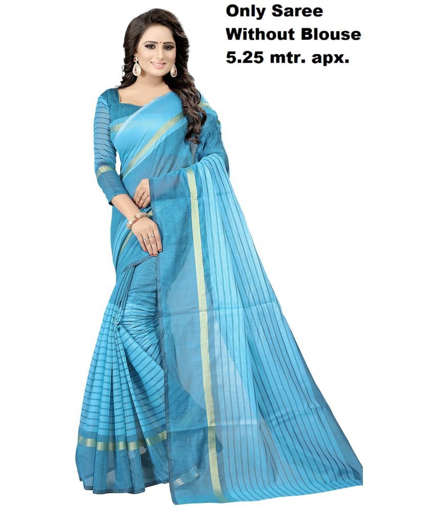     			Vkaran Cotton Silk Applique Saree Without Blouse Piece - Turquoise ( Pack of 1 )