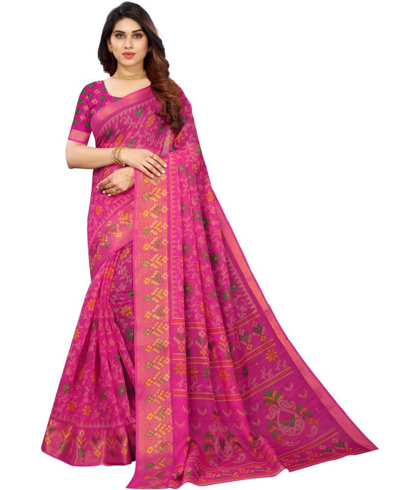     			Vkaran Cotton Silk Applique Saree Without Blouse Piece - Rani ( Pack of 1 )