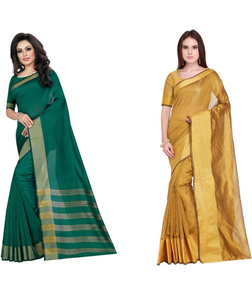     			Vkaran Cotton Silk Applique Saree Without Blouse Piece - Yellow ( Pack of 1 )