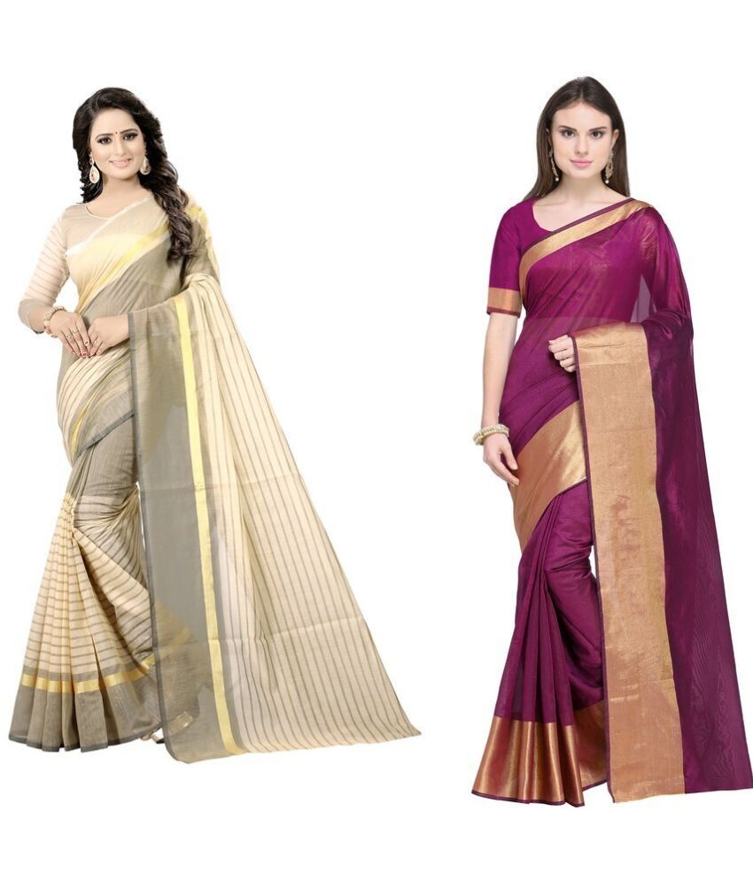     			Vkaran Cotton Silk Applique Saree Without Blouse Piece - Multicolor ( Pack of 1 )