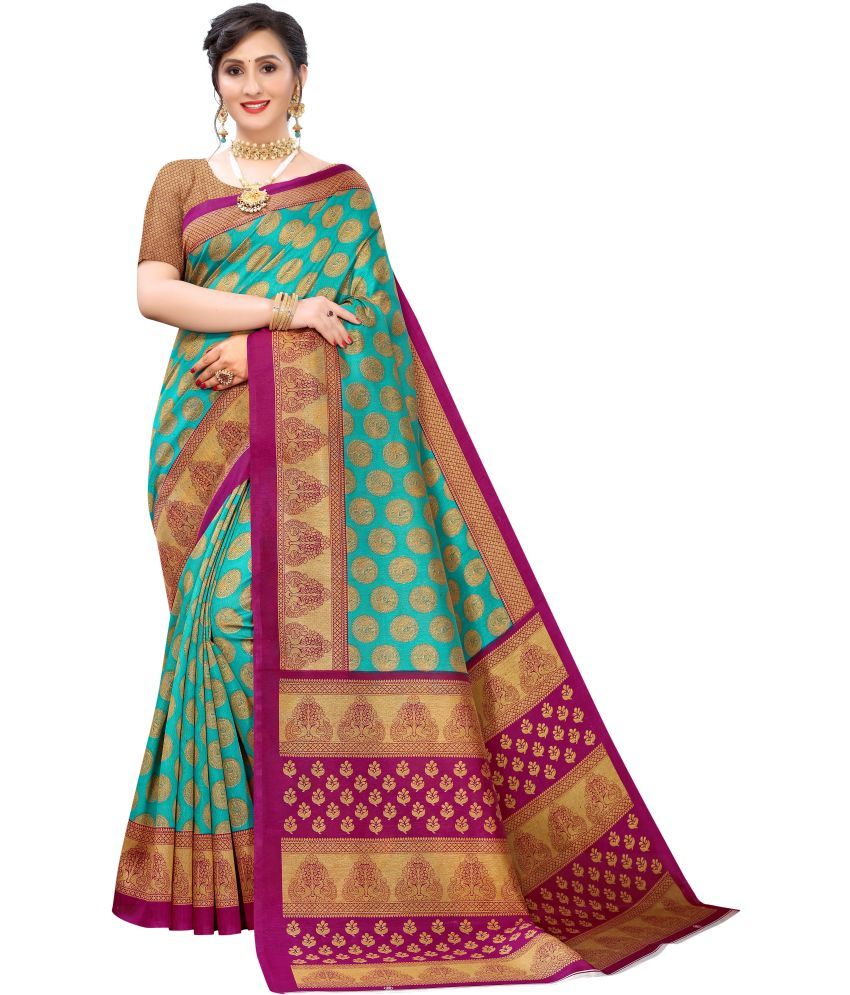     			Vkaran Cotton Silk Applique Saree Without Blouse Piece - Green ( Pack of 1 )