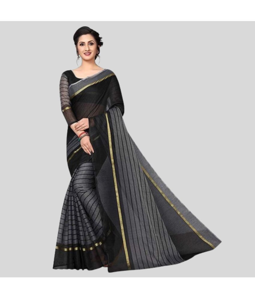     			Vkaran Cotton Silk Applique Saree Without Blouse Piece - Black ( Pack of 1 )