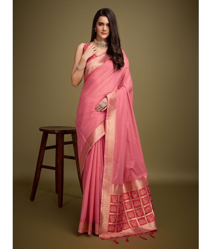     			Yogi Banarasi Silk Self Design Saree With Blouse Piece - Rani ( Pack of 1 )