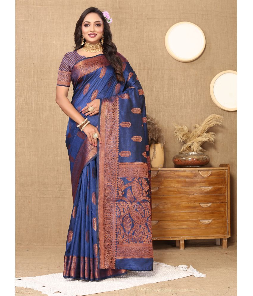     			ofline selection Silk Blend Woven Saree With Blouse Piece - Navy Blue ( Pack of 1 )