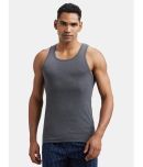 Jockey FP04 Men Super Combed Cotton Rib Round Neck Sleeveless Vest - Charcoal Melange & Neon Orange