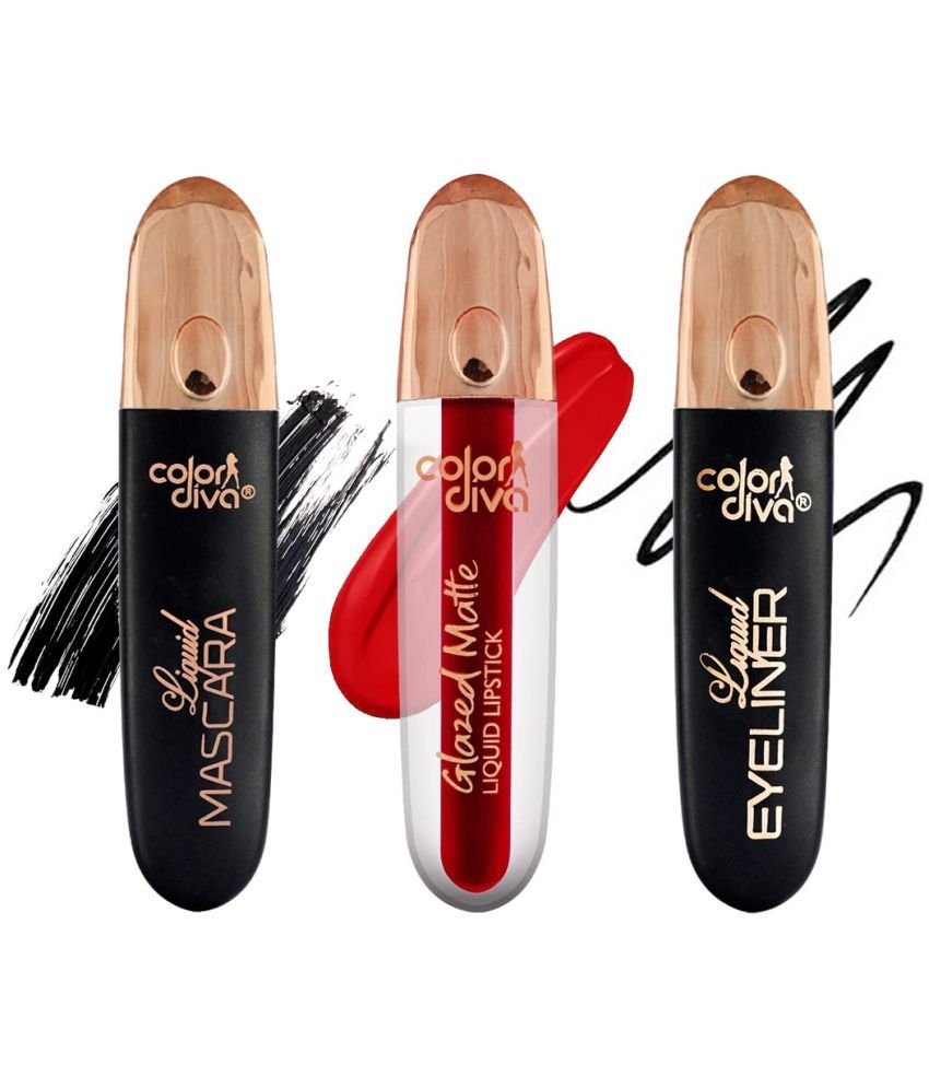     			COLOR DIVA Value Pack Combo, Glazed Matte Liquid Lipstick With Eyeliner & Mascara Pack Of 3