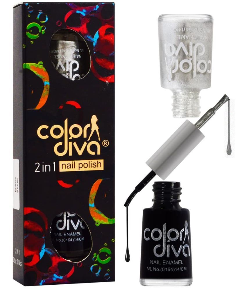     			COLOR DIVA 2 In 1 Nail Polish, 11ml | Chip Resistant, Quick Dry & Long-Lasting (Black & Silver)