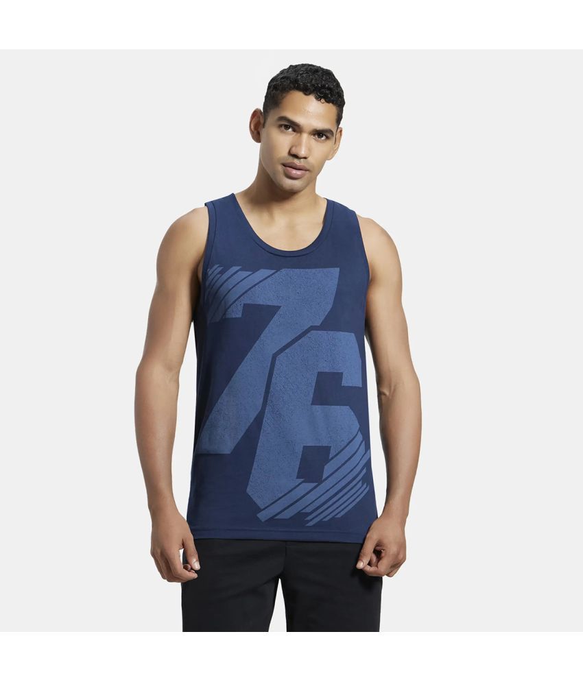     			Jockey 9928 Men Super Combed Cotton Rich Graphic Printed Tank Top - Navy Print