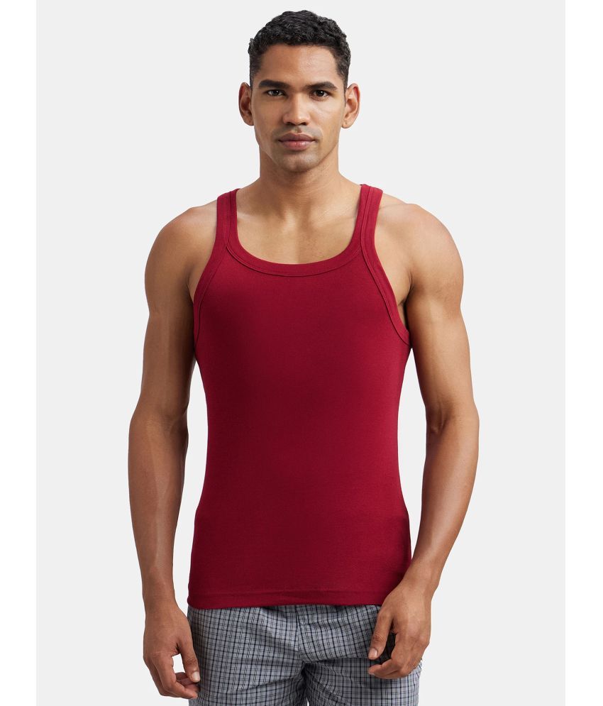     			Jockey US26 Men Super Combed Cotton Rib Square Neckline Gym Vest - Red Pepper