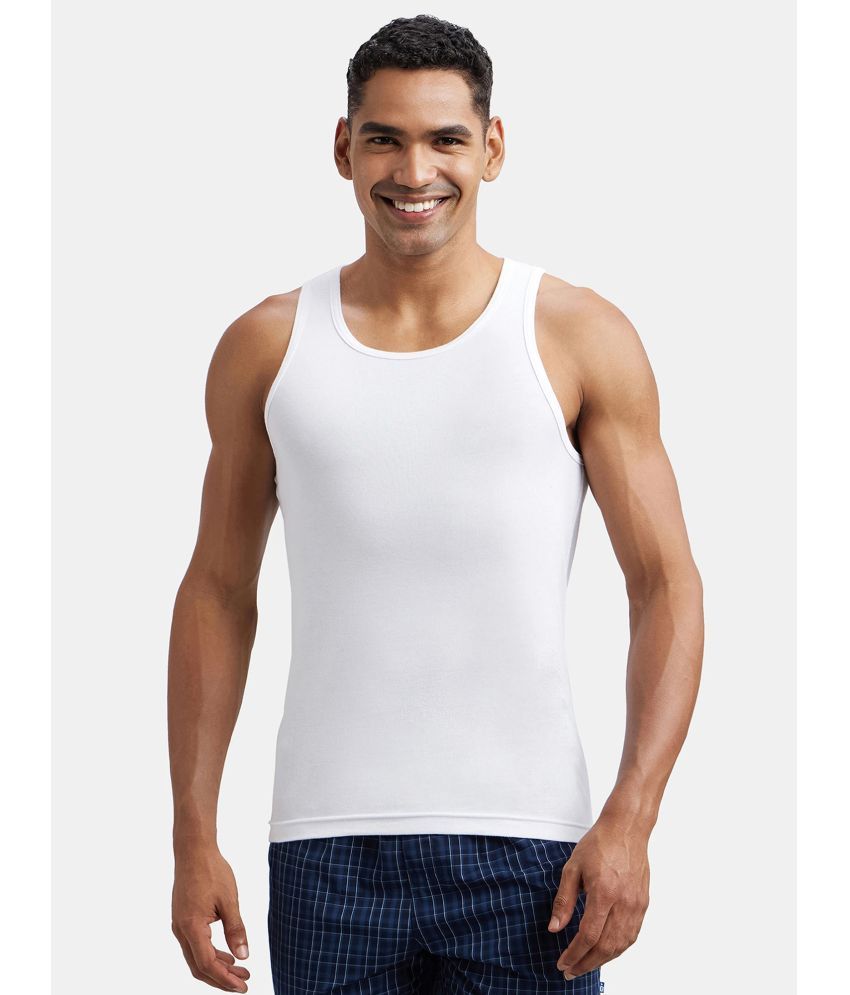     			Jockey FP04 Men Super Combed Cotton Rib Round Neck Sleeveless Vest - White