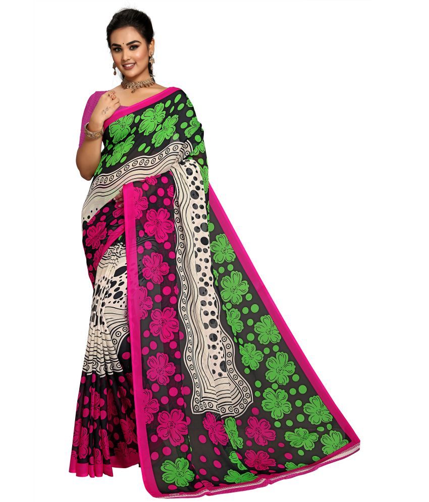     			Kanooda Prints Georgette Printed Saree With Blouse Piece - Green ( Pack of 1 )